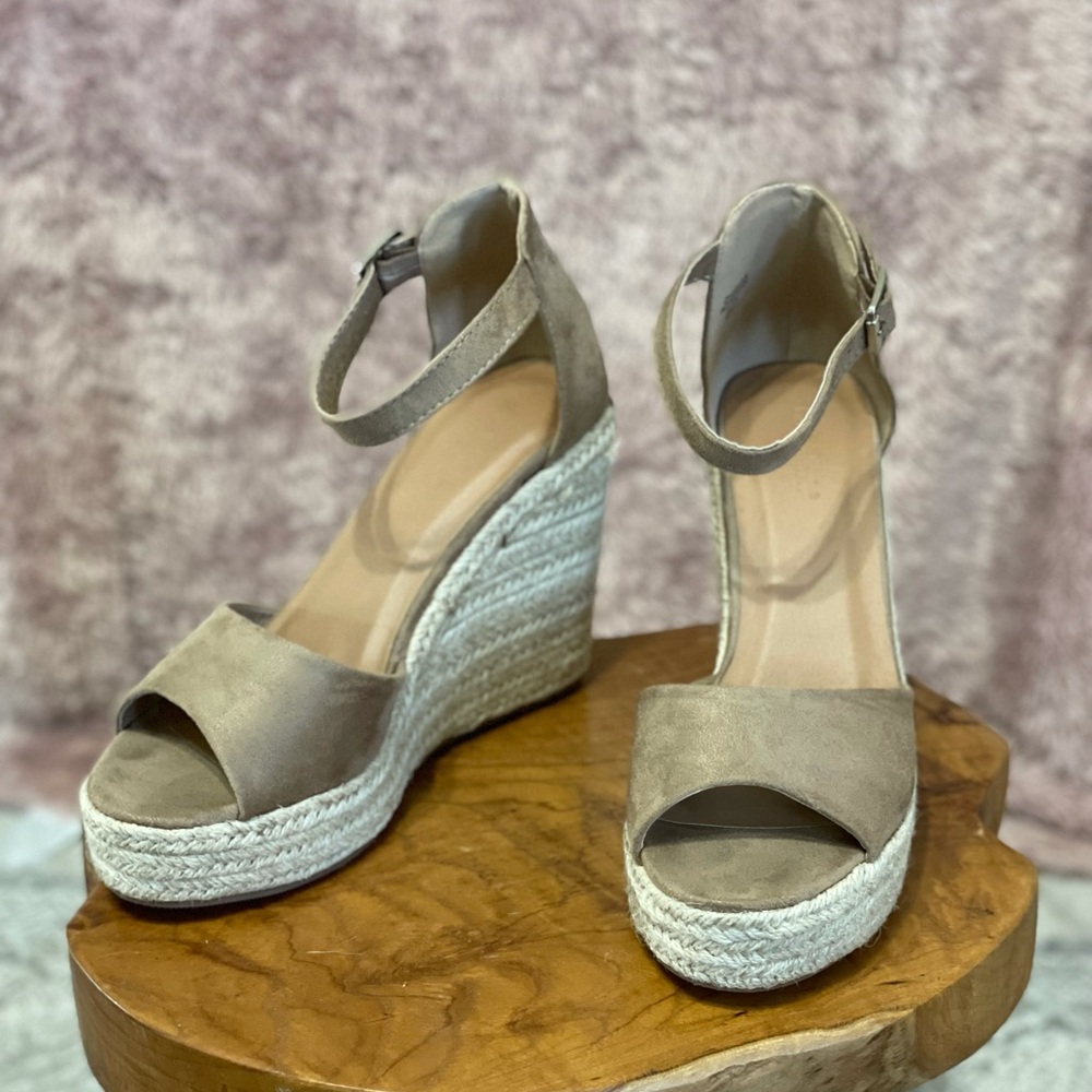 Ruthie Grace Boutique Neutral colors strappy wedge heel